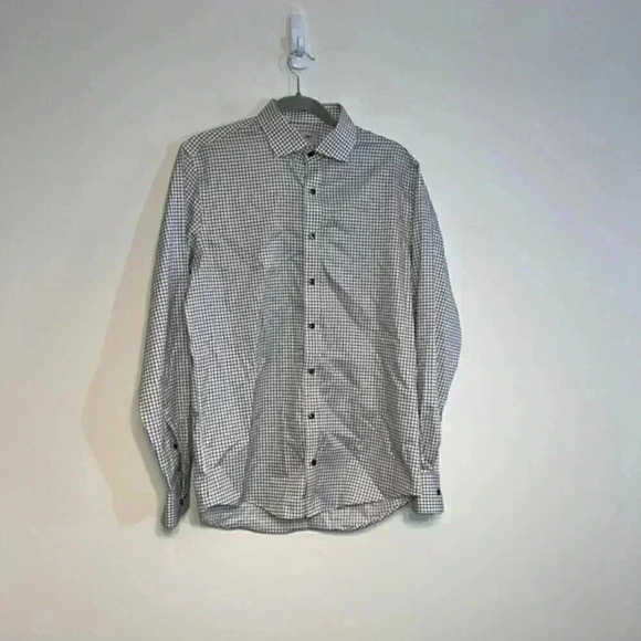 Twillory Safe Cotton Non Iron White Gray Windowpane Button Down 16 34/35 - Picture 1 of 6